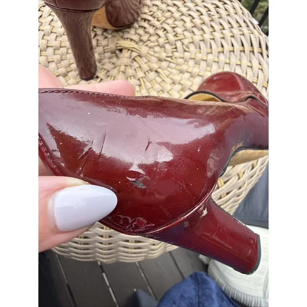 Kate Spade Burgundy Leather Heels Made In Italy 9 US Platform Pump Retro 40s